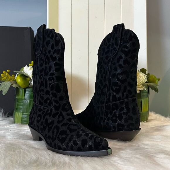 NEW Dolce & Gabbana Midi Cowboy Gaucho Leopard Short Western B… Black Metalli… - Picture 7 of 15